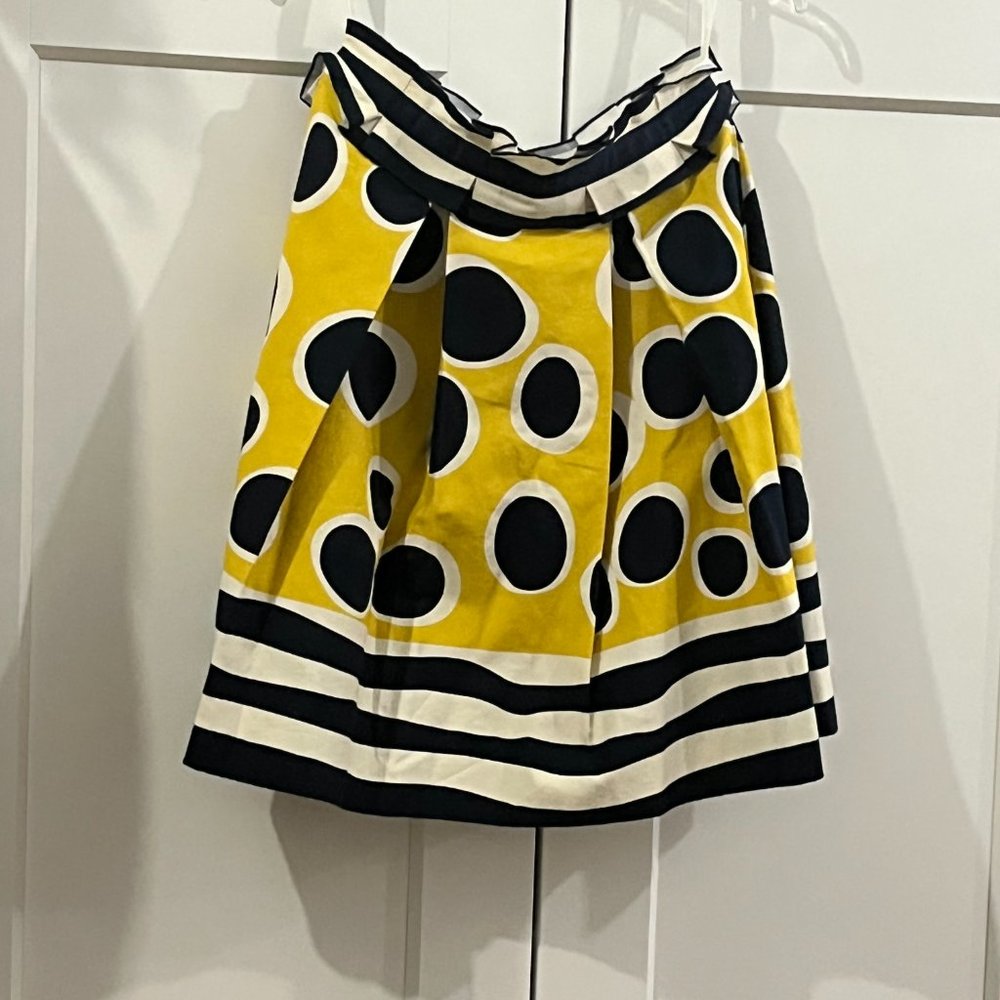 Anna Sui for Anthropology Yellow and Navy Polka Dot and Striped Skirt